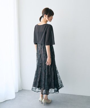 YECCA VECCA 【2点SET】フラワー柄スパンコール刺繍ドレス Charcoal Gray