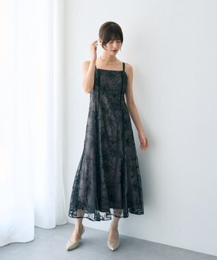 YECCA VECCA 【2点SET】フラワー柄スパンコール刺繍ドレス Charcoal Gray