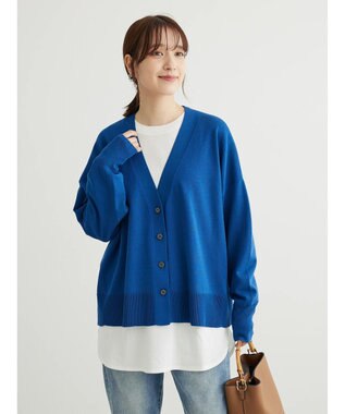 Green Parks 洗える　ステッチ入りＶネックカーディガン Blue