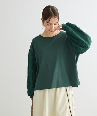 Green Parks 袖チュールドッキングプルオーバー Green