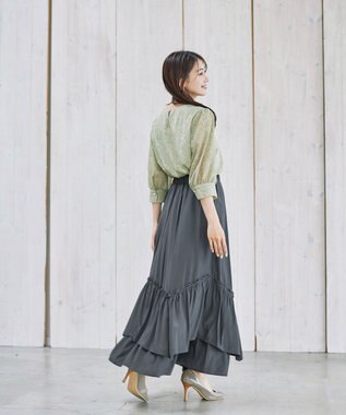 Tiaclasse 【洗える】花柄Vネックブラウス グリーン