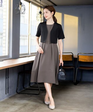 Tiaclasse L 【洗える】ボレロ＆ワンピースセット ブラック×モカ