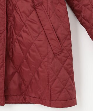 自由区 L 【洗える】ブライトキルト フード付きコート レッド系