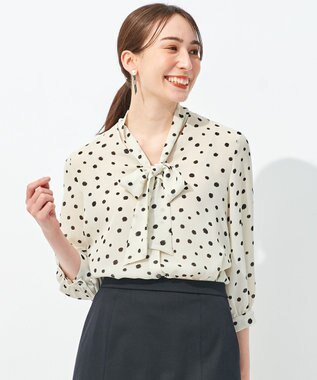  【セットアップ可】ドットプリント ボウタイブラウス