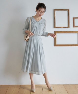 Tiaclasse 【新色追加・洗える】シフォンギャザーワンピース サックス