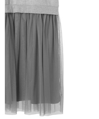 Green Parks ７分袖チュールドッキングロゴワンピース Gray Mixture