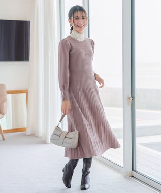 Tiaclasse L リブニットパフスリーブワンピース モカ