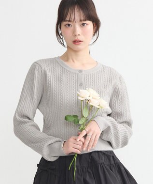 earth music&ecology ミニケーブルコンパクトカーディガン Light Gray