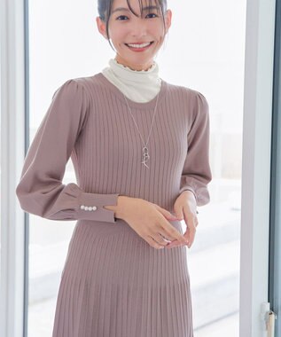 Tiaclasse L リブニットパフスリーブワンピース モカ