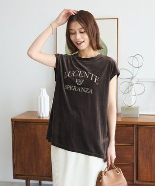 Green Parks ベロアロゴフレンチスリーブチュニック Brown