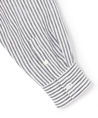 23区 【WEB限定カラーあり/洗える】LIBECO バンドカラー ビッグシルエット シャツ ネイビーストライプ