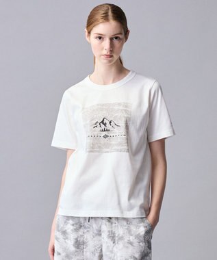 JOSEPH ABBOUD MOUNTAIN 【ゆったり】プレーティング天竺 リーフプリントアウトドア Tシャツ ホワイト系