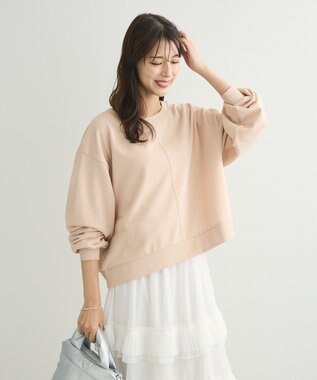 Green Parks ショート丈ラメ裏毛ボートネックプルオーバー Orange