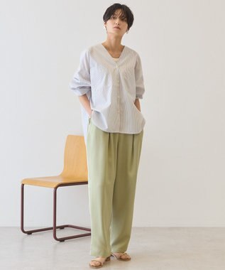 AMERICAN HOLIC 【イージーケア】ストライプVネックシャツ Off White