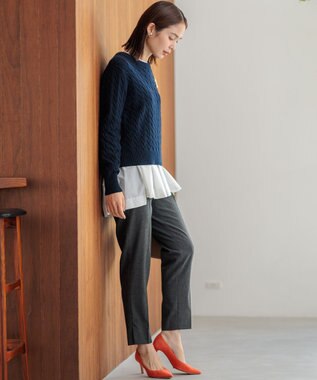 組曲 L 【前後着用可】コットンカシミヤ混2WAYケーブル ニット ネイビー系