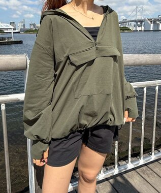 WEGO 【UVカット/吸水速乾/水陸両用/ラッシュガード】ハーフジップアノラックパーカー カーキ