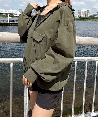 WEGO 【UVカット/吸水速乾/水陸両用/ラッシュガード】ハーフジップアノラックパーカー カーキ