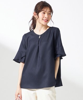 ANY SIS S 【接触冷感・UVカット・速乾】スムージーポリエステル フレアスリーブ ブラウス ネイビー