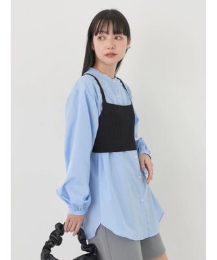 earth music&ecology ＳＥＴ２点ニットビスチェ＋ノーカラーシャツ Sax