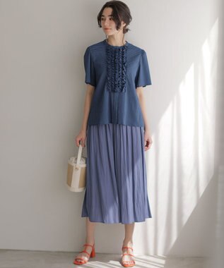 組曲 ギャザーライトデシン パンツ ダルブルー系