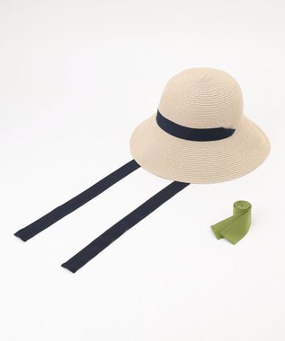 #Newans 【UVカット/洗える】〈花乃まりあさんコラボ〉リボン2本つきサマーハット ベージュ