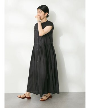 CRAFT STANDARD BOUTIQUE インド綿フレンチスリーブワンピース Black