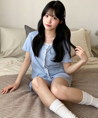 WEGO ワンカラーセットアップルームウェア サックス