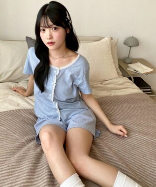 WEGO ワンカラーセットアップルームウェア サックス