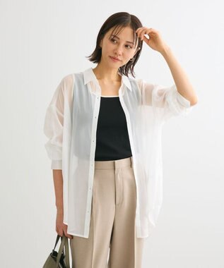 Green Parks シアーシャイニーシャツ Off White