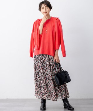 23区 L 【見上愛さん着用/洗える】ピュアカシミヤ ジップアップ ニット パーカー オレンジ系