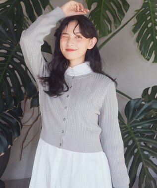 earth music&ecology ミニケーブルコンパクトカーディガン Light Gray