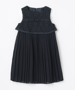 組曲 KIDS 【110-140cm】シフォンプリーツコンビ ワンピース ネイビー系