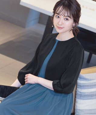 Tiaclasse L 【洗える】タックパフスリーブボレロ ブラック