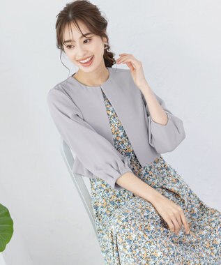 Tiaclasse L 【洗える】タックパフスリーブボレロ サックスグレー