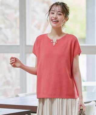 Tiaclasse 【小倉優子さん着用・洗える】フレンチスリーブニットトップス コーラル