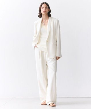 BEIGE， GYPSUM / シルキータッチ セミワイドタックパンツ Ecru