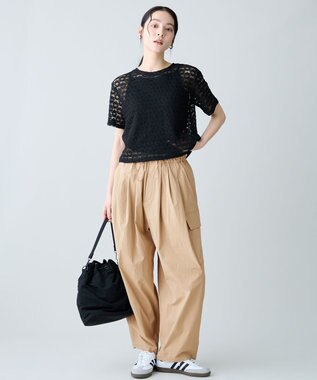 ANY L レースショート丈Tシャツ ブラックレース