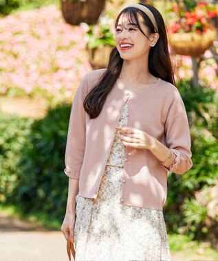 Tiaclasse L 【洗える】ミラノリブ編みが大人上品なリボンニットカーディガン ピンク