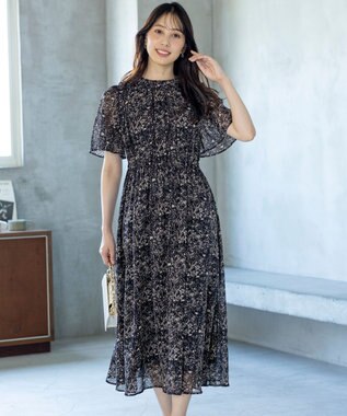 ANY SIS L 【洗える】プリント ワンピース ブラック系