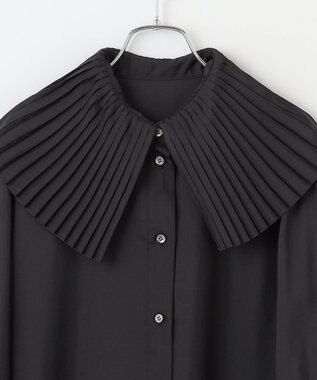 #Newans 【シワになりにくい/洗濯機可能】プリーツカラーブラウス ブラック