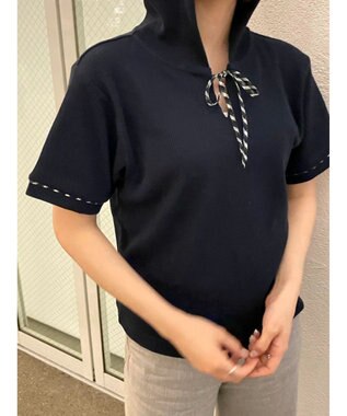 Green Parks チェックポイントワッフルプルオーバー Navy