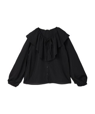 earth music&ecology ラッフルカラーブラウス Black