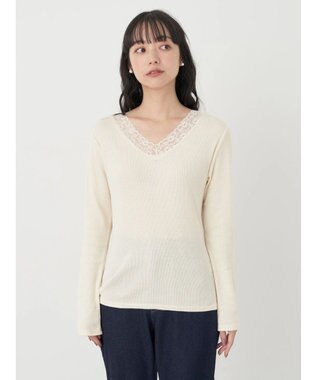 earth music&ecology レースＶネックテレコインナー Ivory