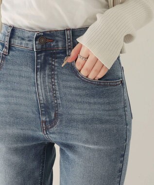 WEGO 【美脚パンツ】ストレッチフレアデニムパンツ デニム中濃色