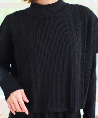 Tiaclasse 【2点セット・洗える】細ケーブルニットトップス＆ニットワンピース ブラック