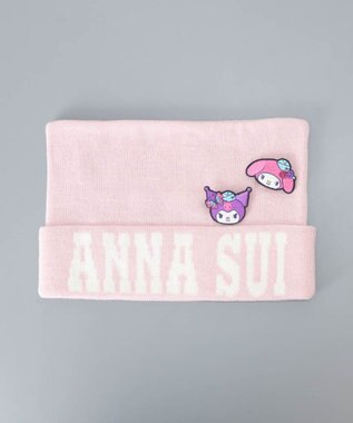 AURORA 【 ANNA SUI（アナ スイ）】マイメロディ&クロミ 刺しゅうブローチ付きネコ耳ニットワッチ ピンク