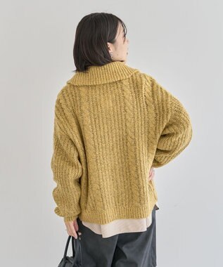 Green Parks 衿付きケーブルｚｉｐカーディガン Yellow
