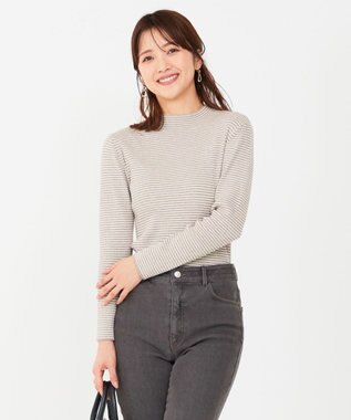 ANY SIS 【洗える】ハイネックインナー ニット グレー×アイボリー