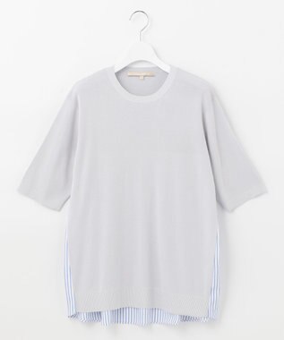 自由区 【洗える】ハイツイストコットンアセテート バックデザイン プルオーバーニット ライトグレー系1