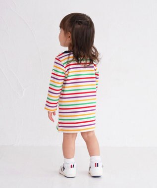 MIKI HOUSE HOT BISCUITS 【80-120cm】 ボーダー 長袖ワンピース マルチカラー